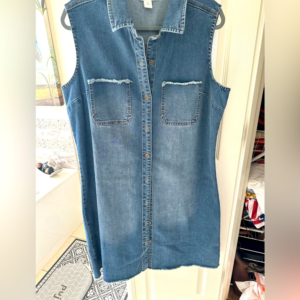 Style & Co Denim Jean dress fringed helm. Size 16. Never worn